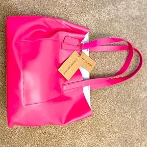 Savanna Genuine Leather Bright Pink Shoulder tote Bag